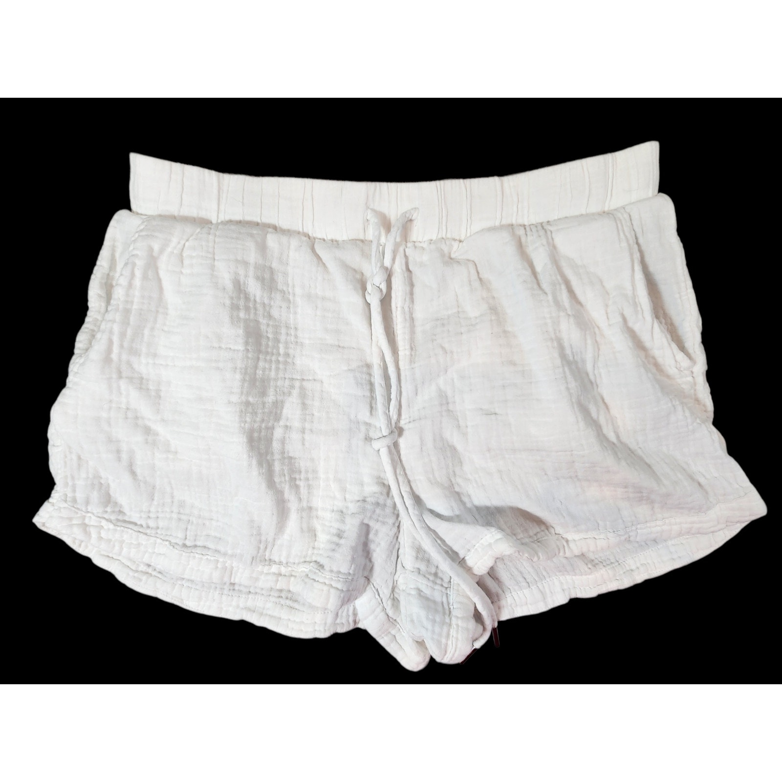 Calia Womens Sz Large White Gauze Cotton Shorts Pull On Stretch Waist Drawstring